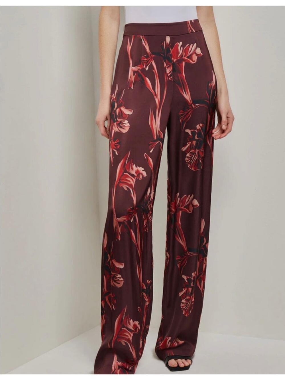 NWT Misook Burgundy Floral Wide-Leg Pants (Venetian Rose), size M, MSRP 258$